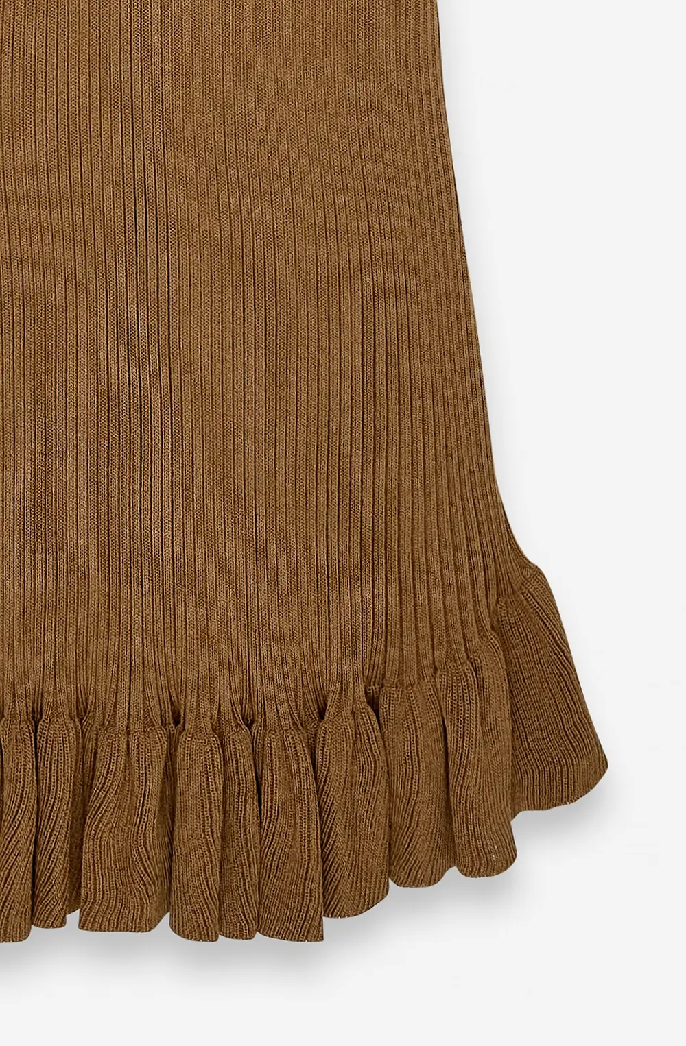Knitted Keyhole Frill Midi Dress Beige