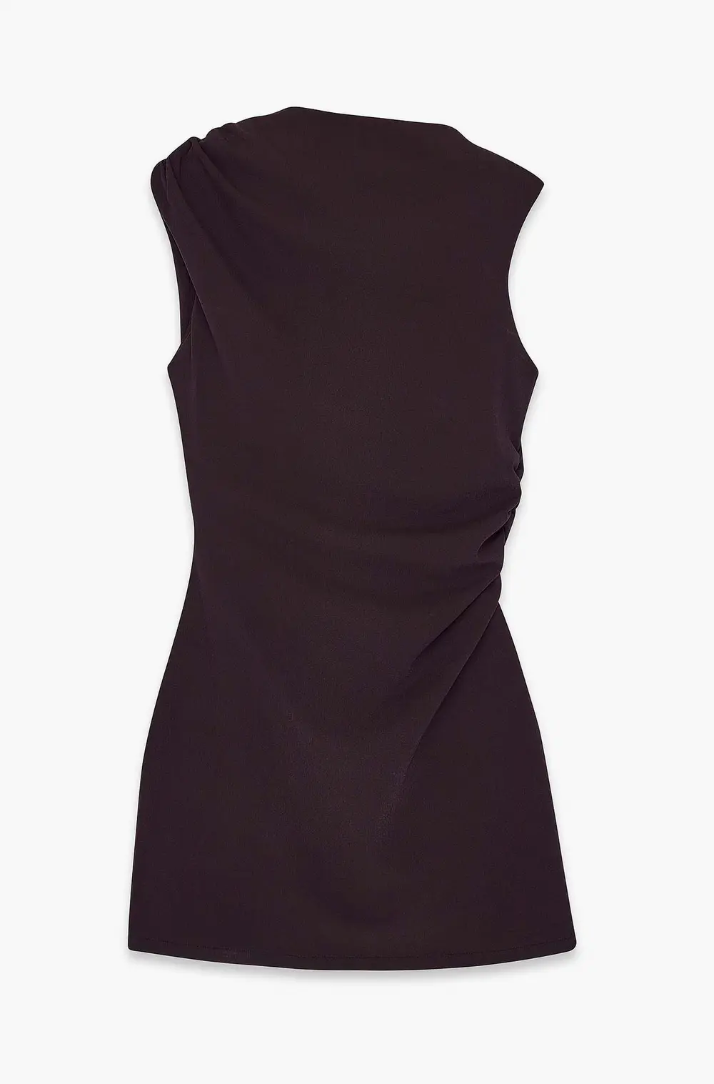 Draped Shoulder Mini Dress Brown