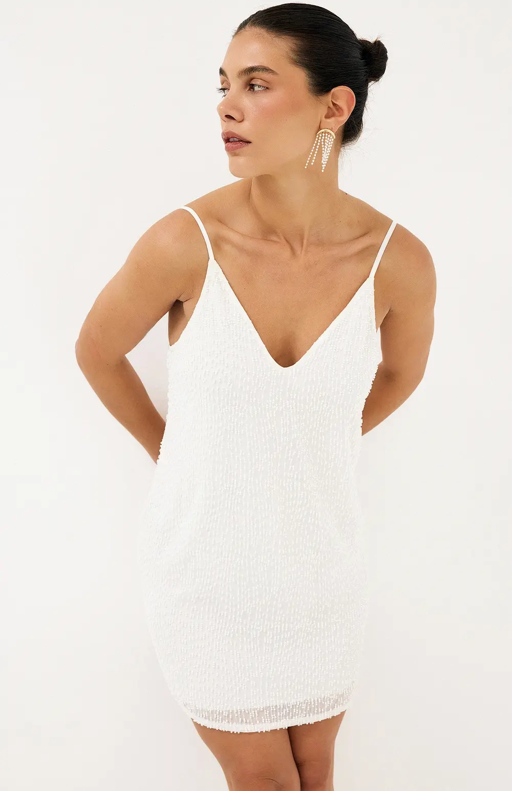 Beaded Strap Mini Dress White