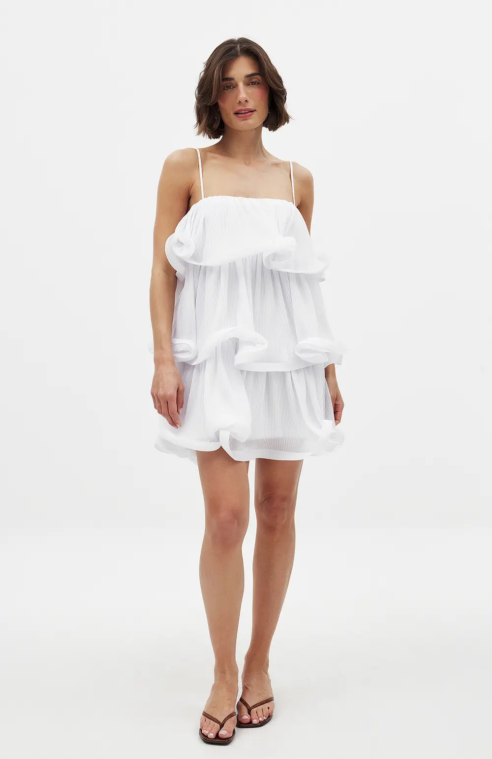 Printed Flounce Mini Dress White