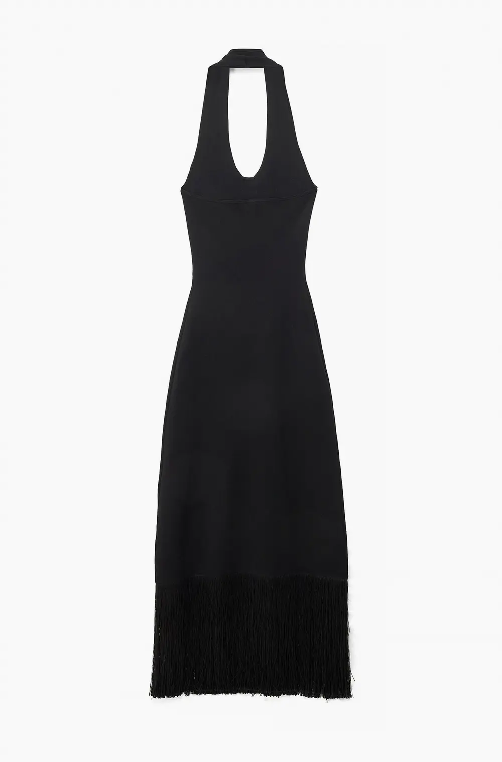 Knitted Scoop Neck Fringe Dress Black