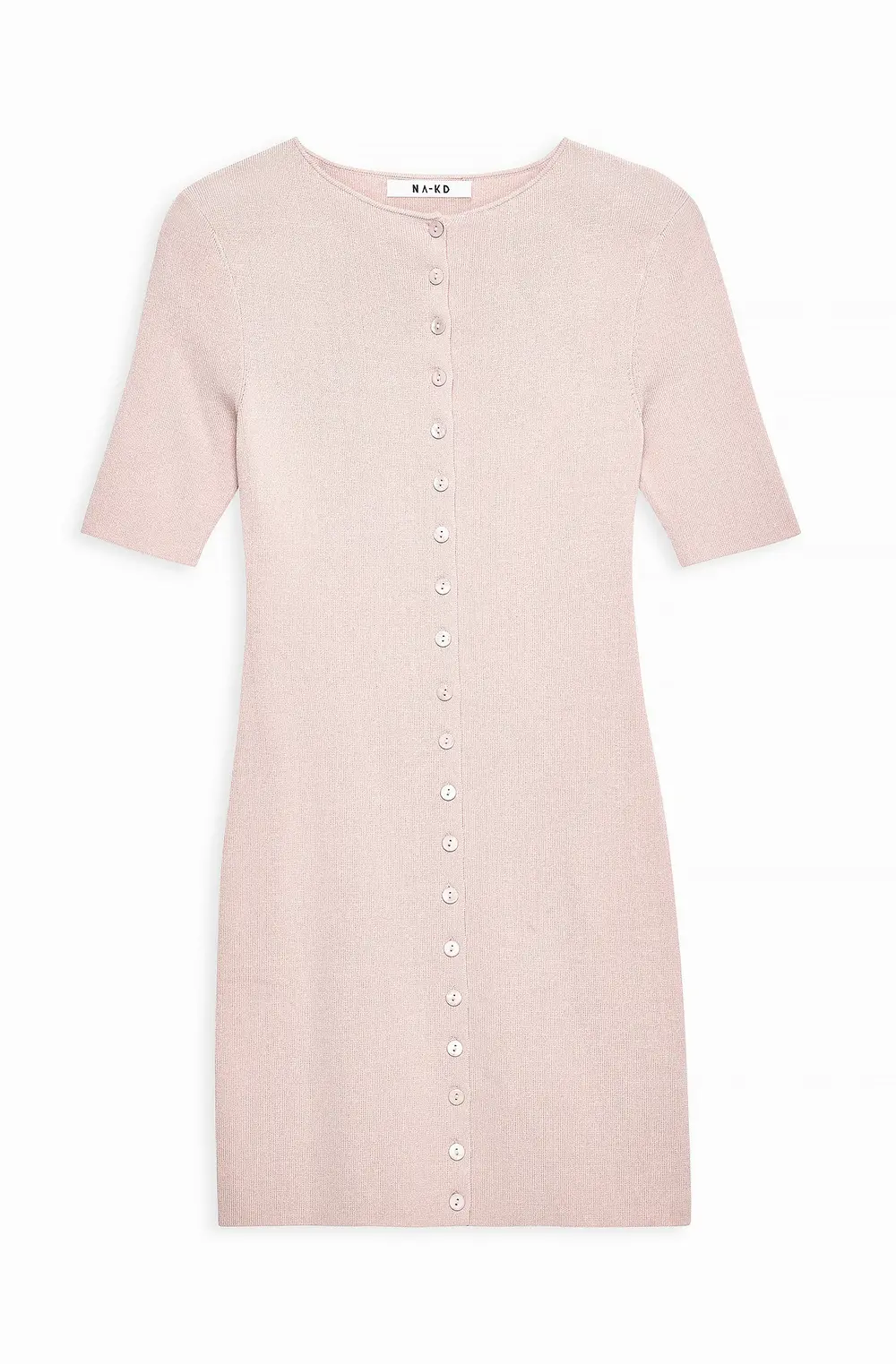 Knitted Button Mini Dress Pink