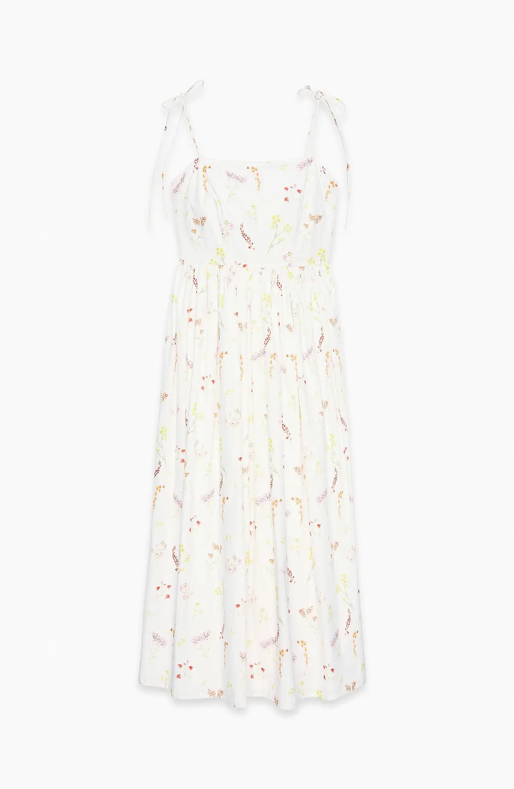 Cotton Tie Shoulder Midi Dress Flower