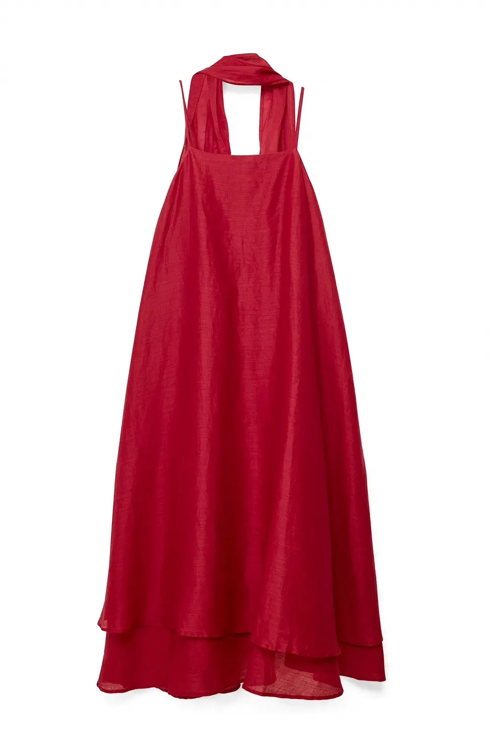 Ramie Scarf Detail Midi Dress Red