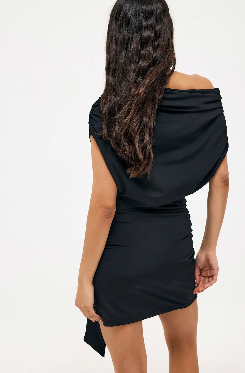 Buckle Detail Draped Mini Dress Black