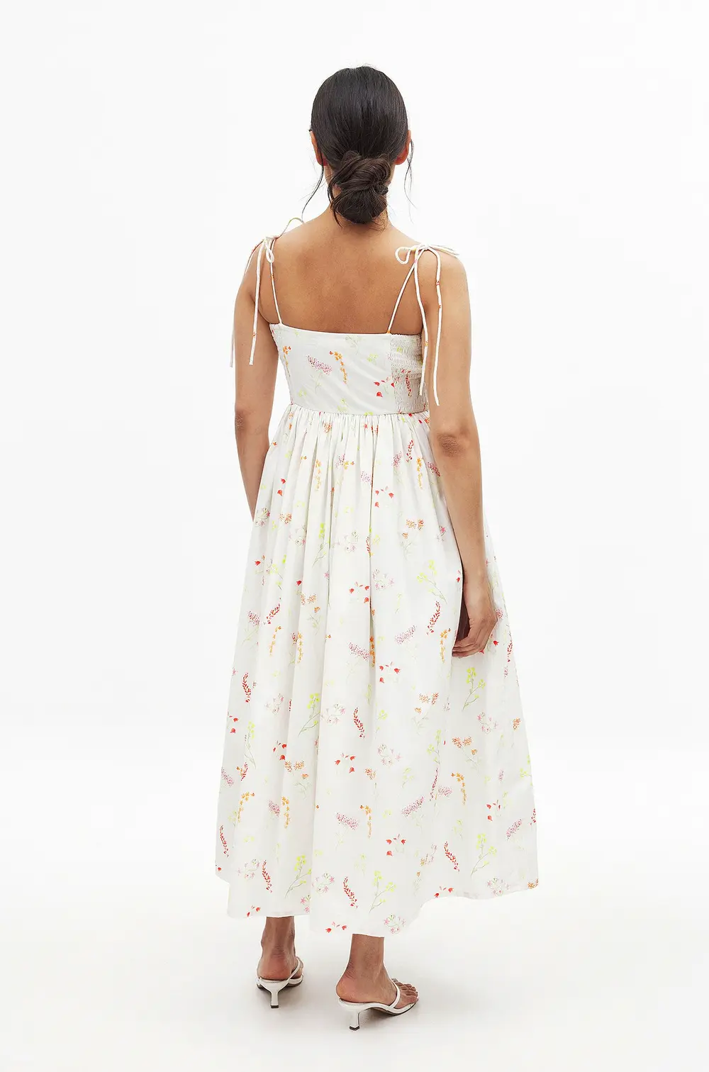 Cotton Tie Shoulder Midi Dress Flower