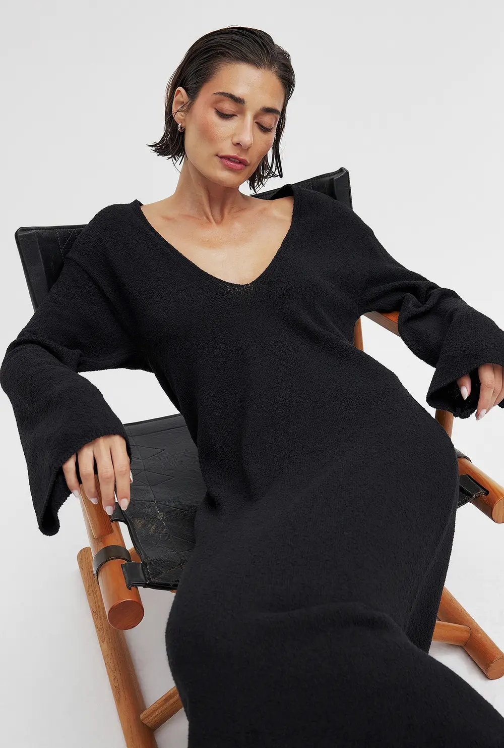 Deep V-neck Maxi Dress Black