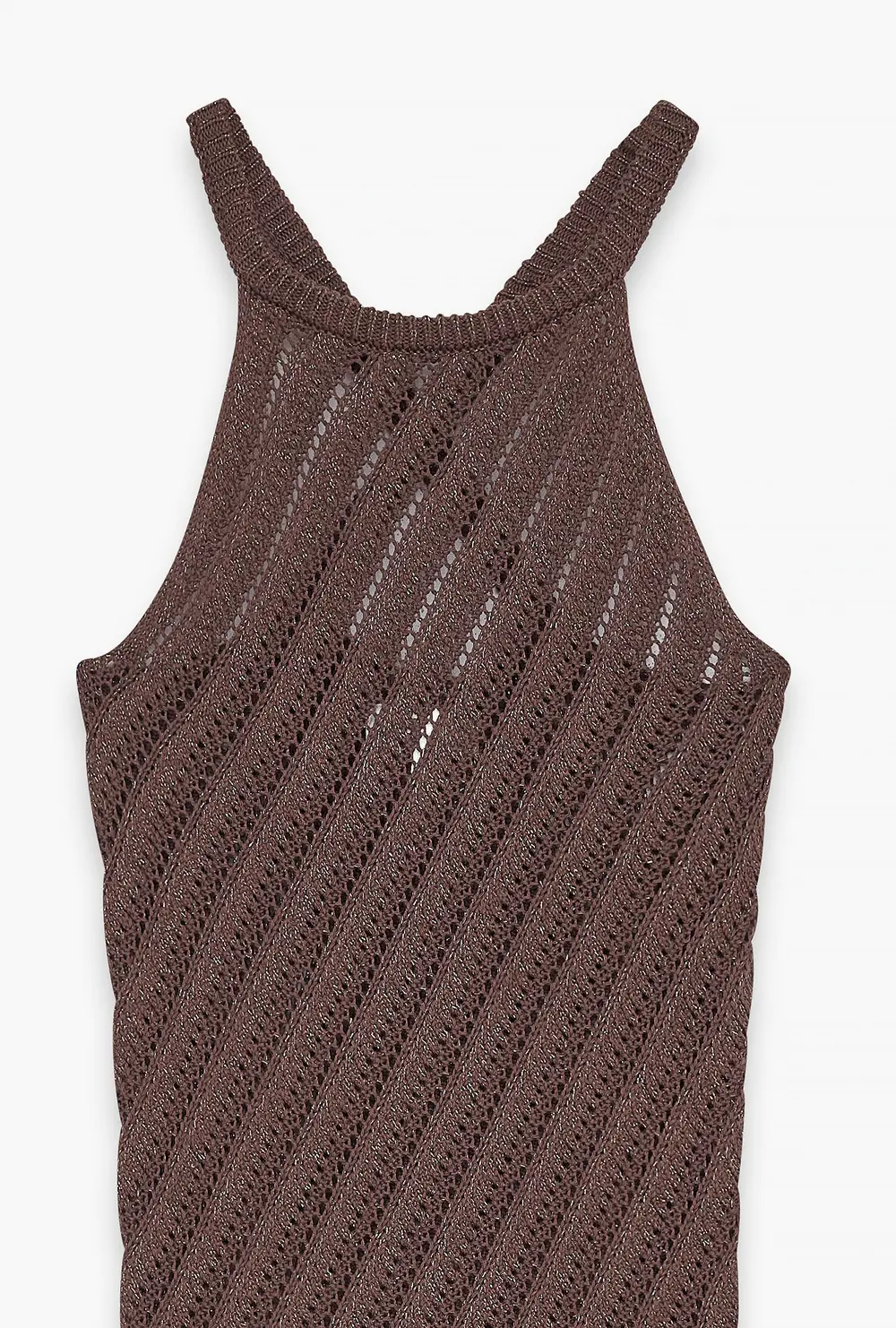 Knitted Crochet Lurex Maxi Dress Brown