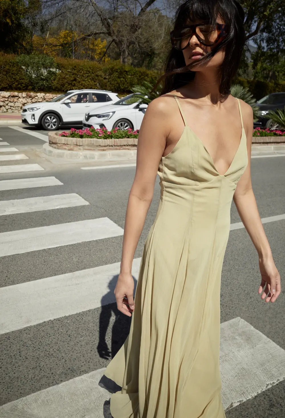 Chiffon Strap Midi Dress Green