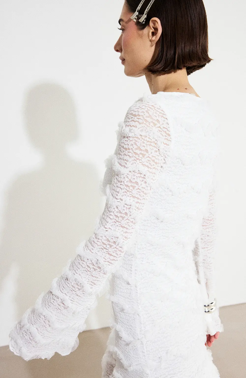 Long Sleeve Mini Frill Dress Offwhite