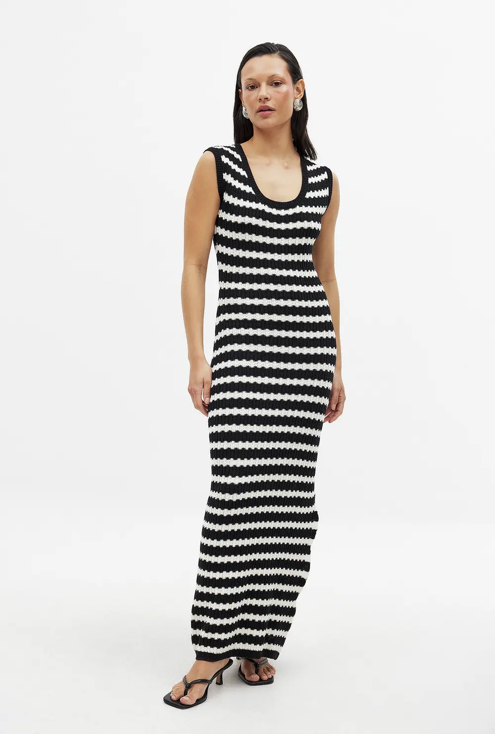 Knitted Cap Sleeve Crochet Maxi Dress Stripe