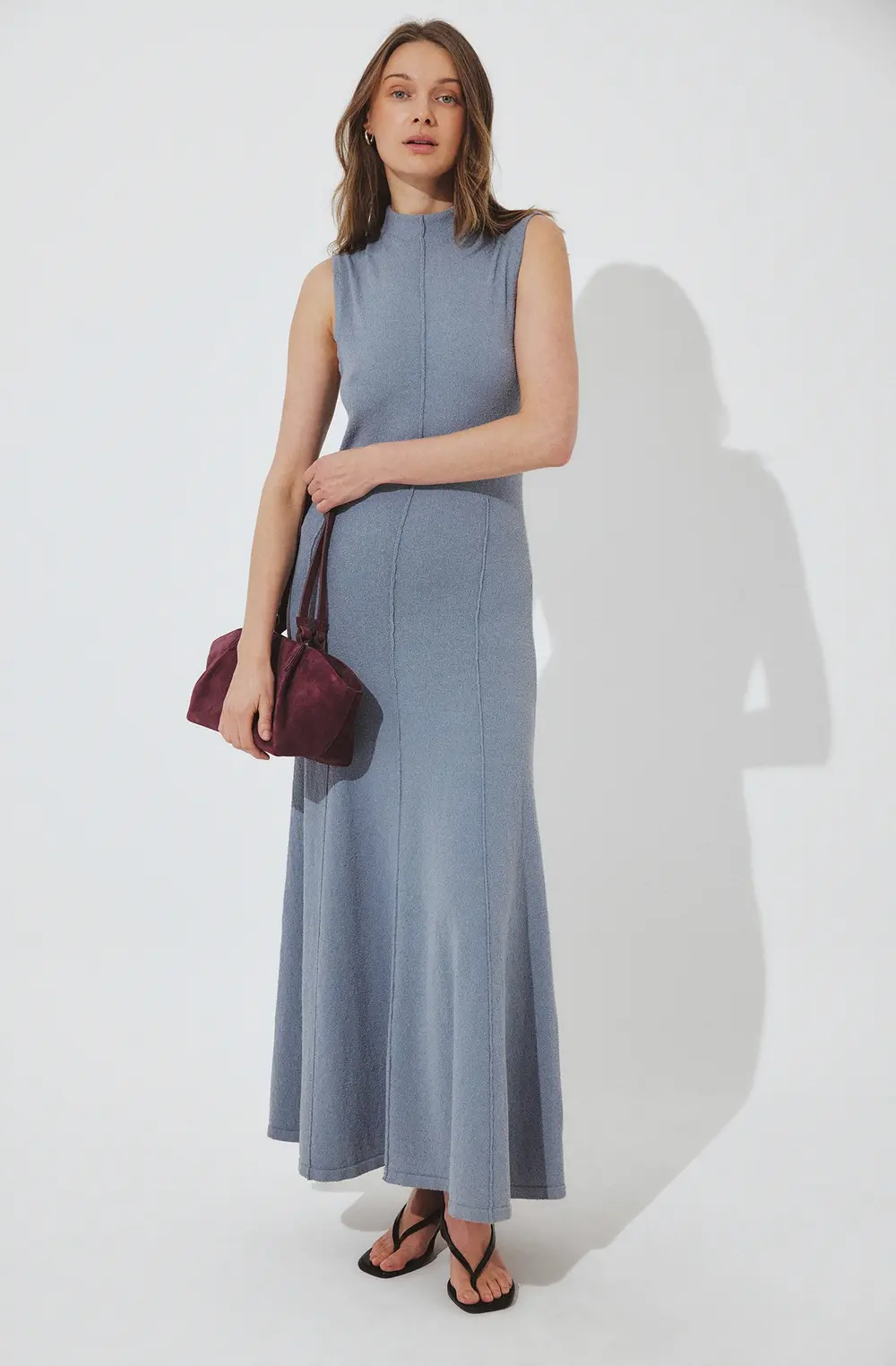 Knitted Sleeveless Seam Detail Maxi Dress Blue