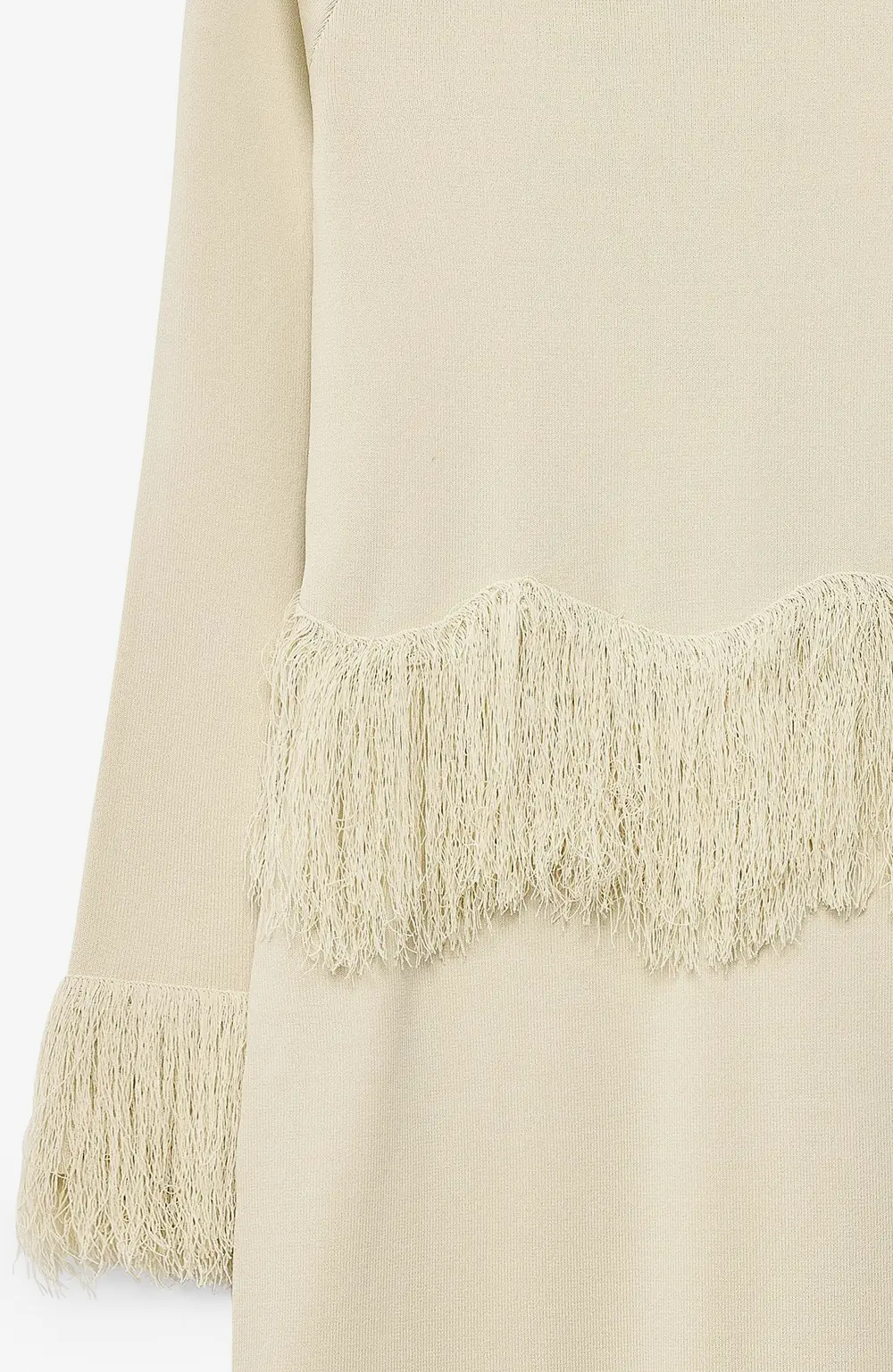 Fringe Detail Knitted Midi Dress Beige