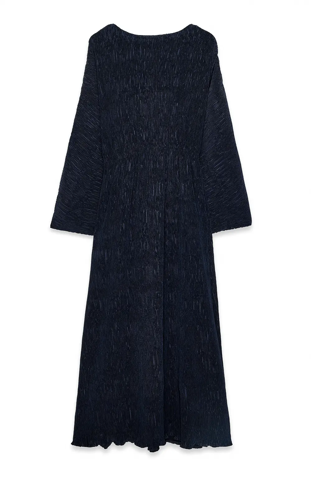 Plisse Boat Neck Maxi Dress Navy