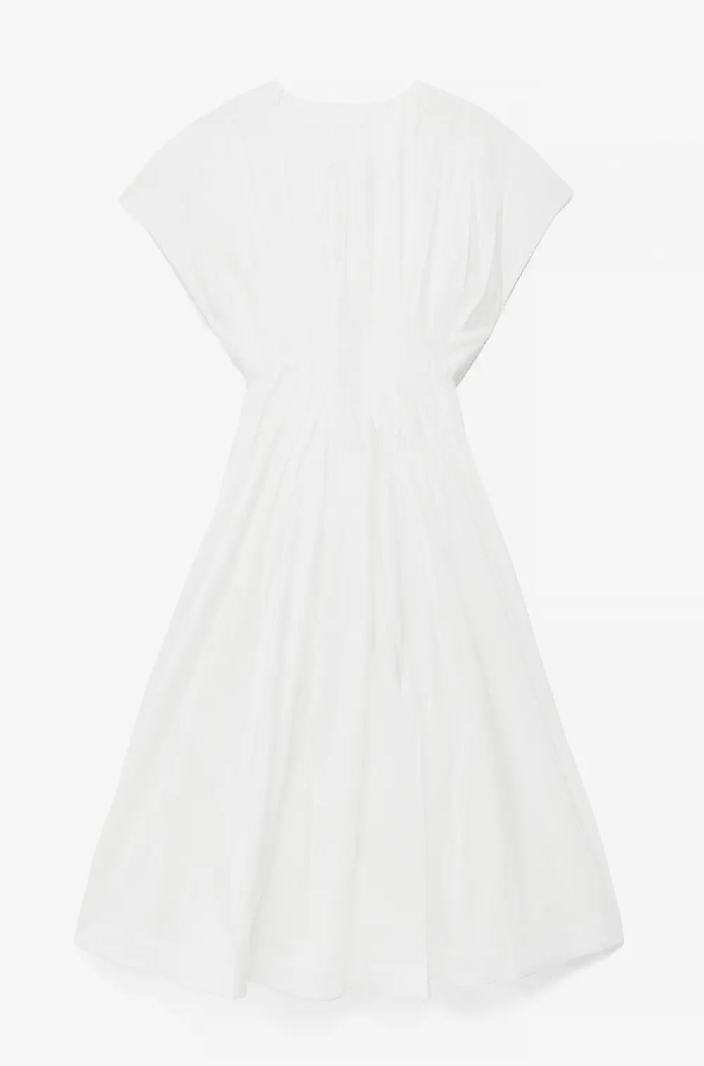 Cotton Pleated Short Sleeve Midi Dress White