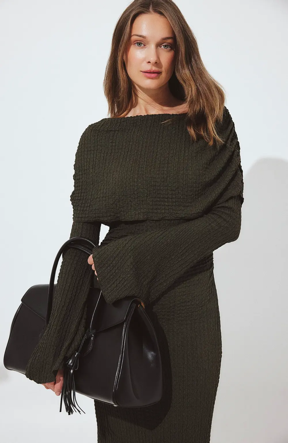 Structured Draped Maxi Dress Green