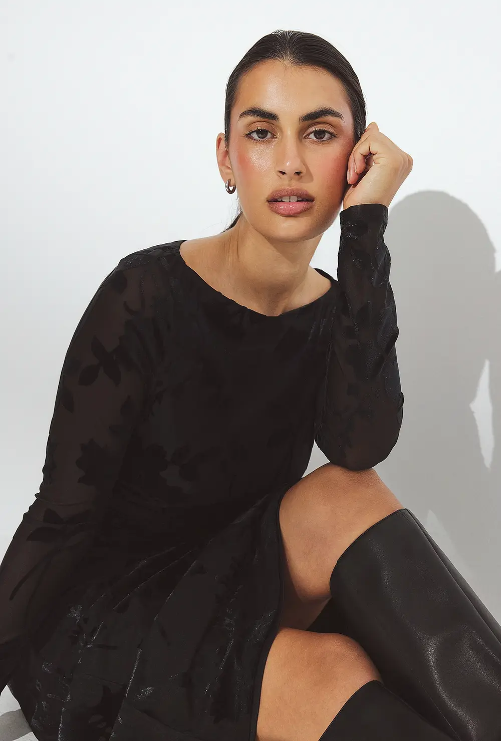 Long Sleeve Open Back Maxi Dress Black
