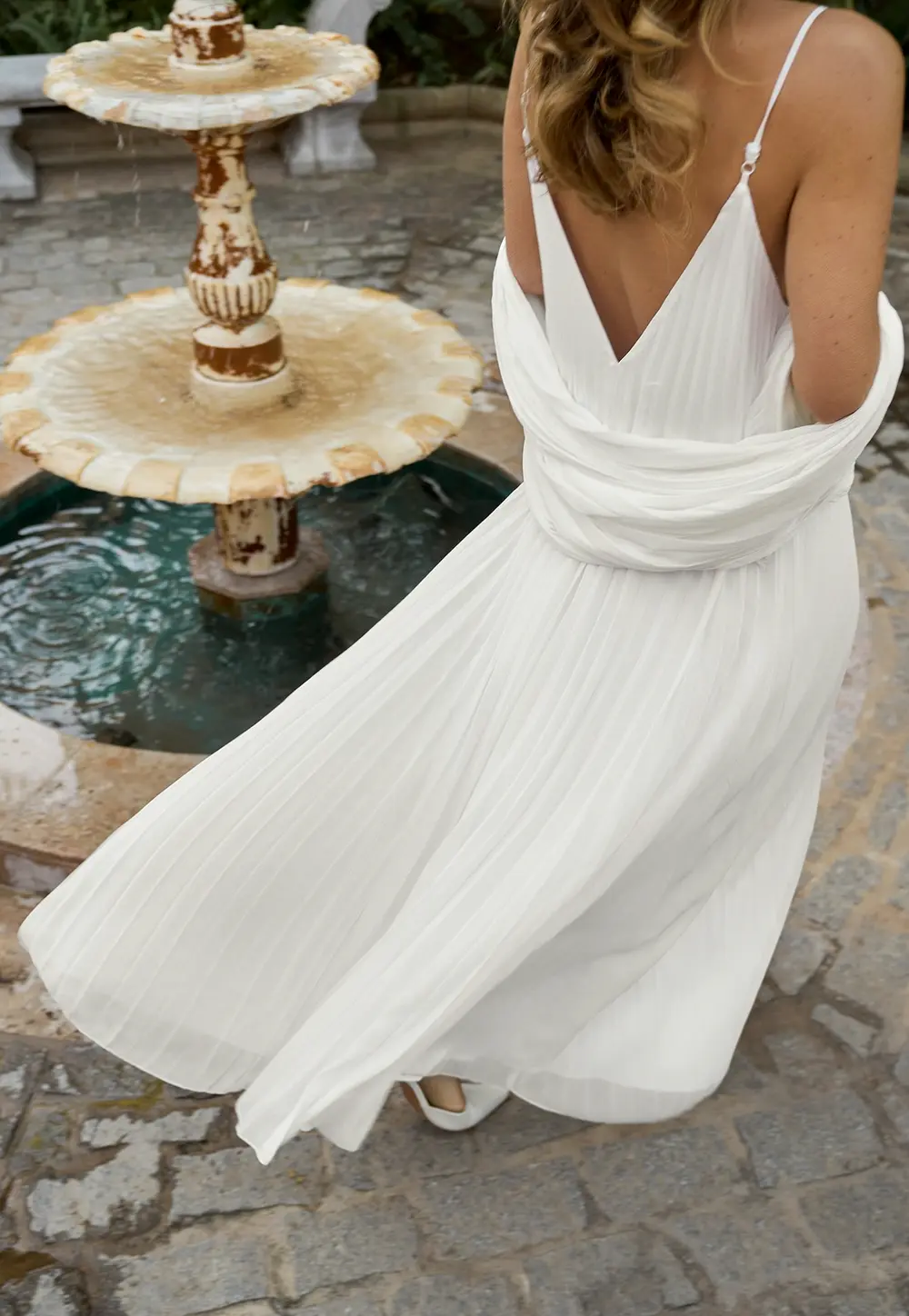 Pleated Cape Detail Maxi Dress White