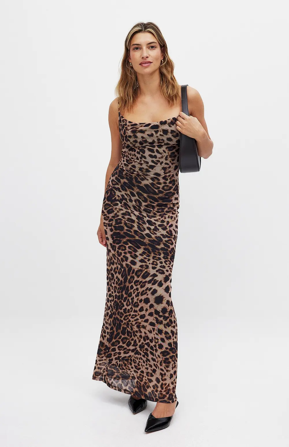 Waterfall Mesh Maxi Dress Leopard