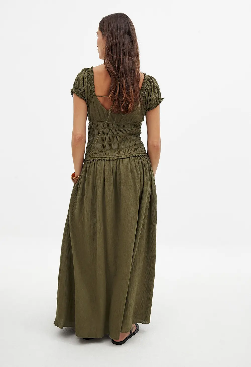 Smocked Short Sleeve Maxi Dress Green
