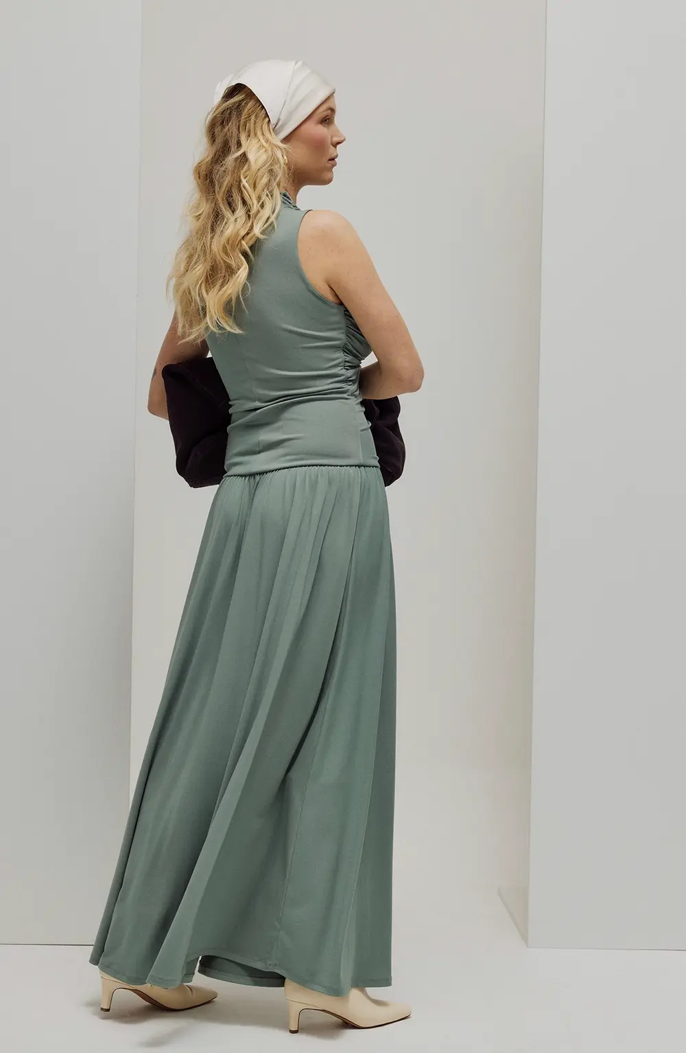 Sleeveless Rouched Midi Dress Green
