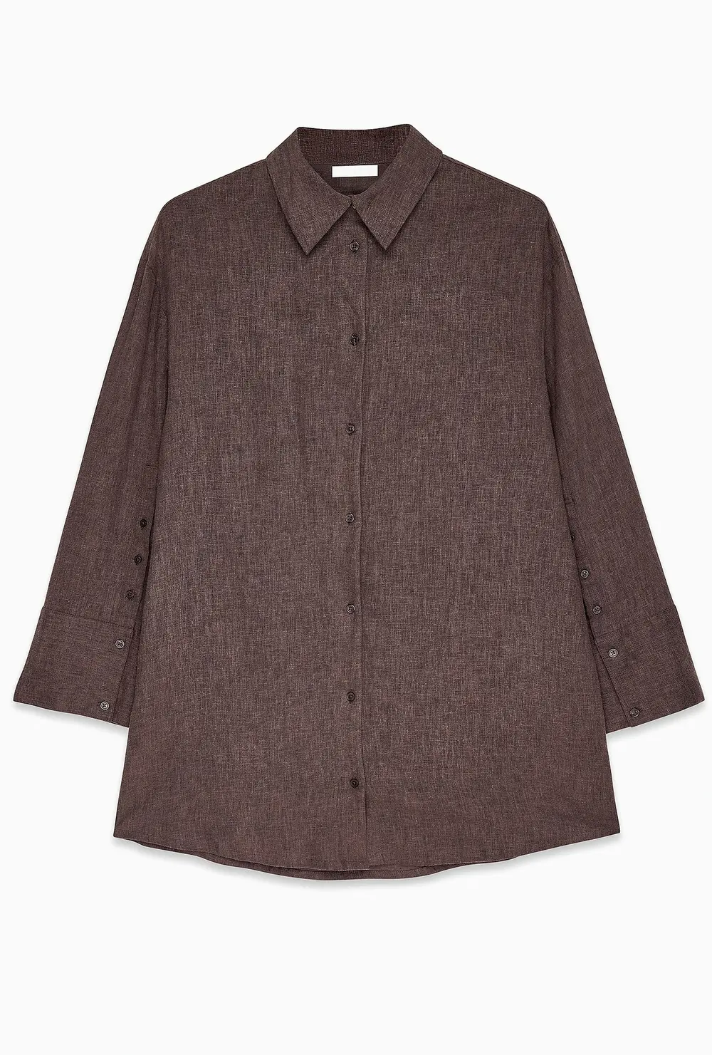 Linen Blend Mini Shirt Dress Brown