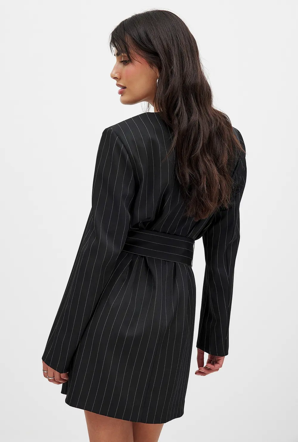 Tailored Belted Blazer Dress Stripe