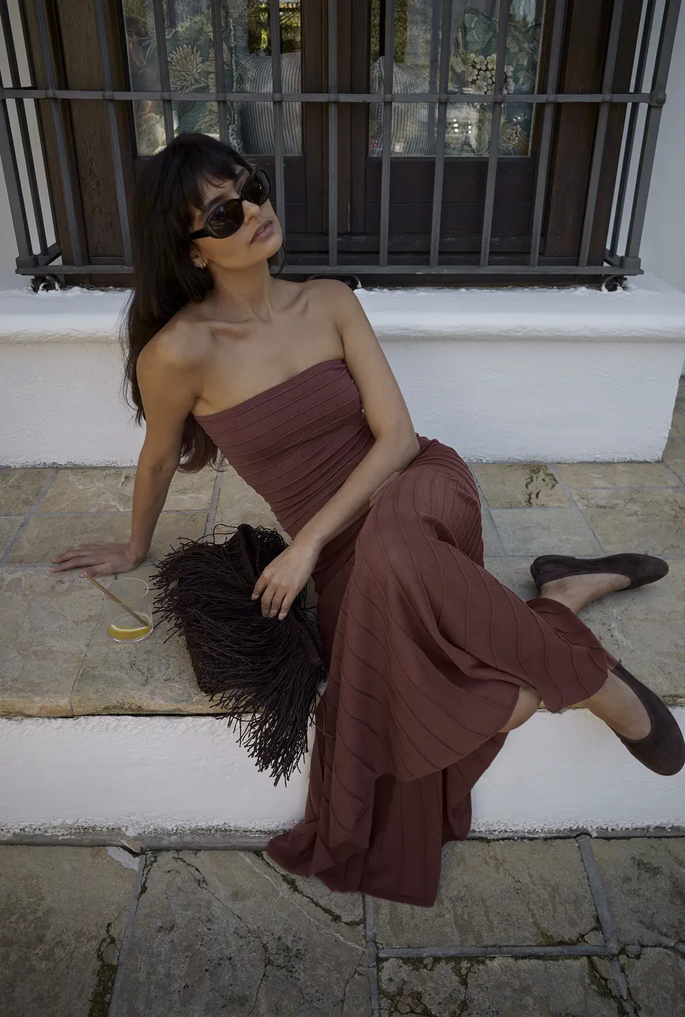 Knitted Bandeau Maxi Dress Brown