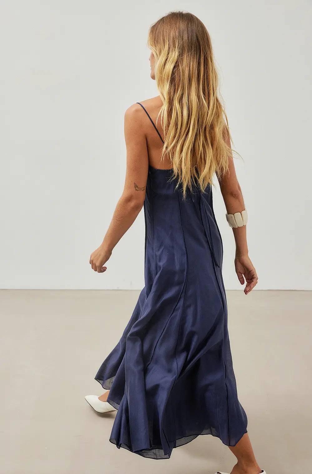 Seam Detail Strap Midi Dress Navy