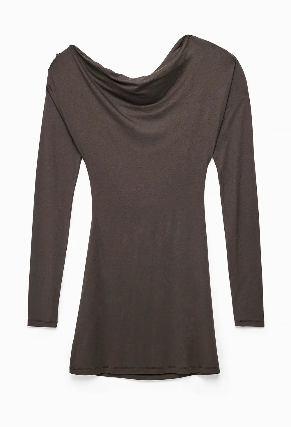 Draped Long Sleeve Mini Dress Brown