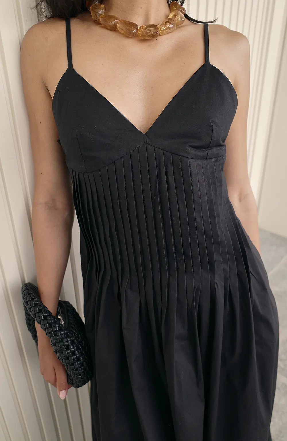 Cotton Pintuck Midi Dress Black