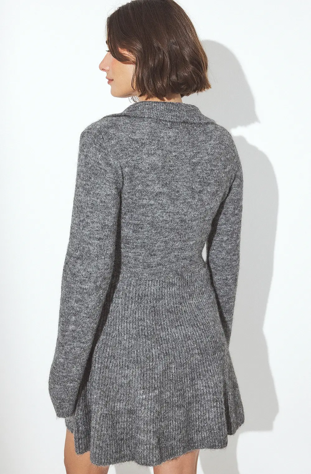 Knitted Flare Mini Dress Grey