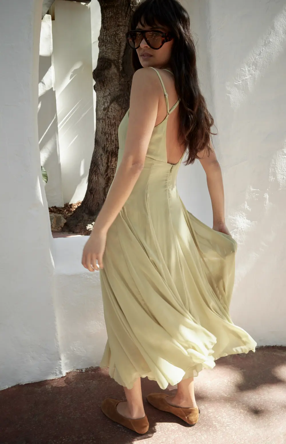 Chiffon Strap Midi Dress Green
