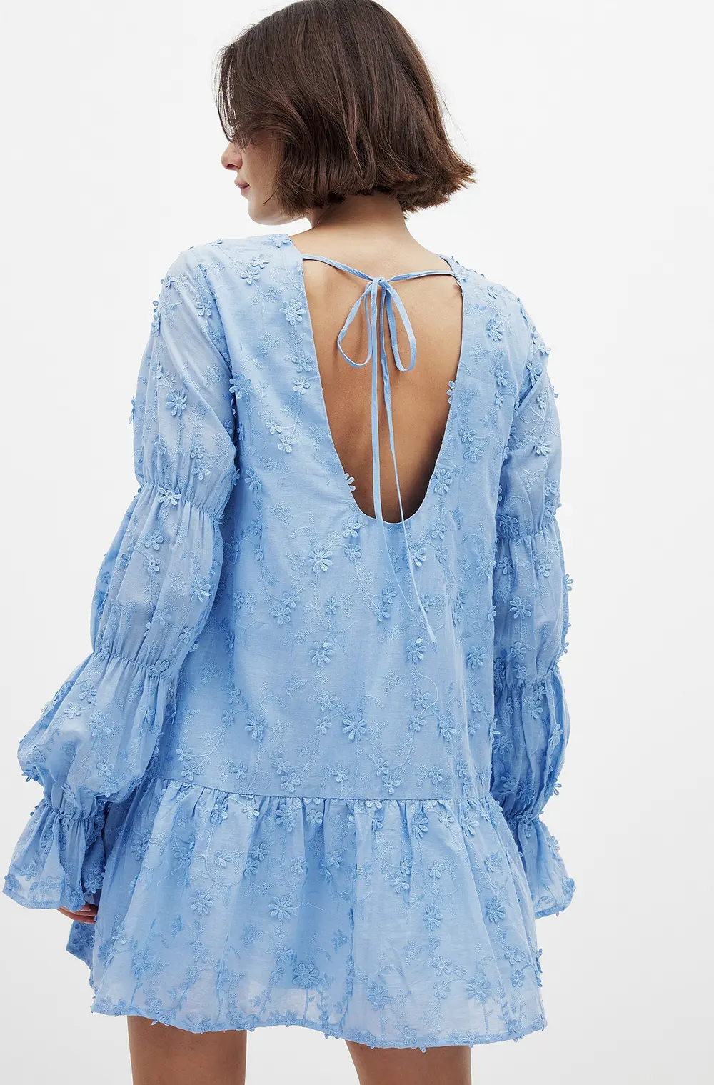 Sleeve Detail Deep Back Dress Blue