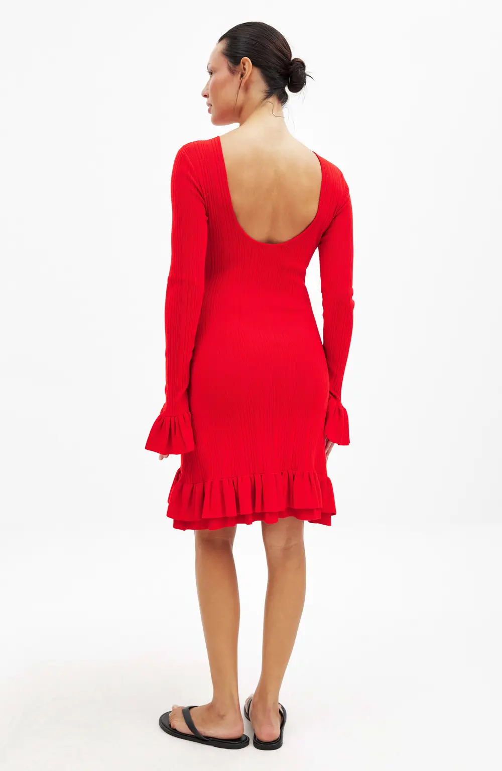 Knitted Frill Detail Mini Dress Red