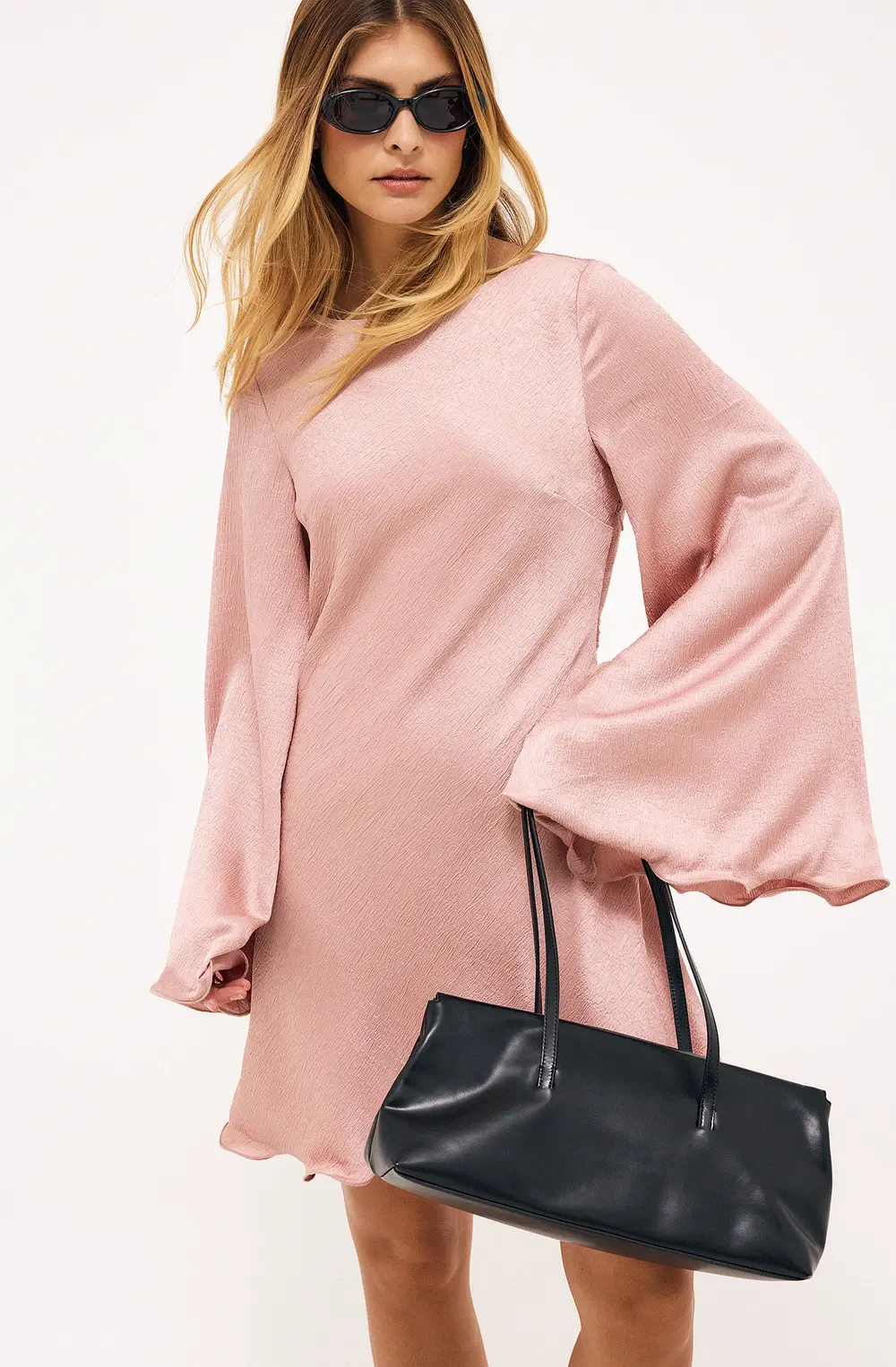 Crinkle Satin Waterfall Back Mini Dress Pink