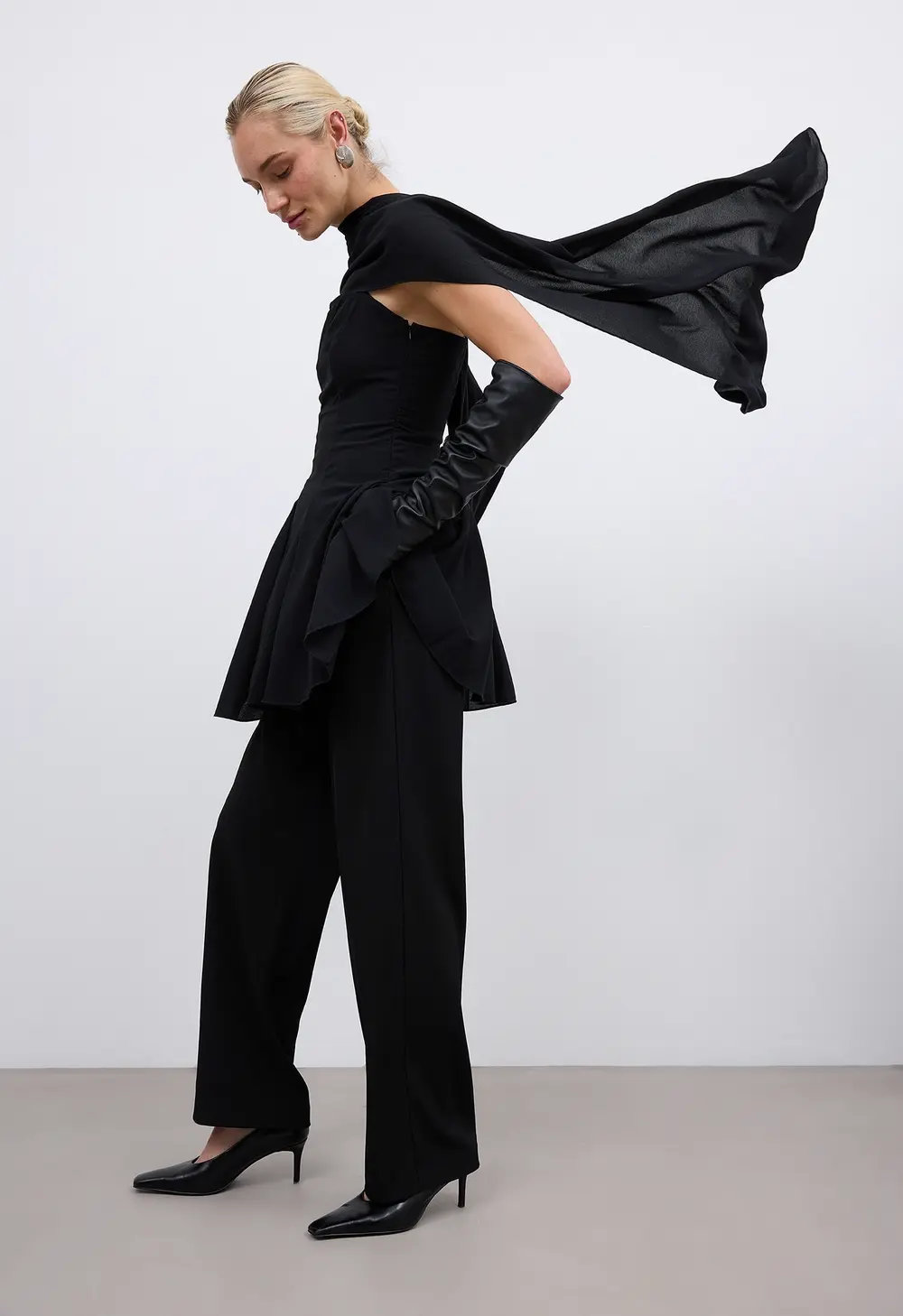 Chiffon Scarf Mini Dress Black