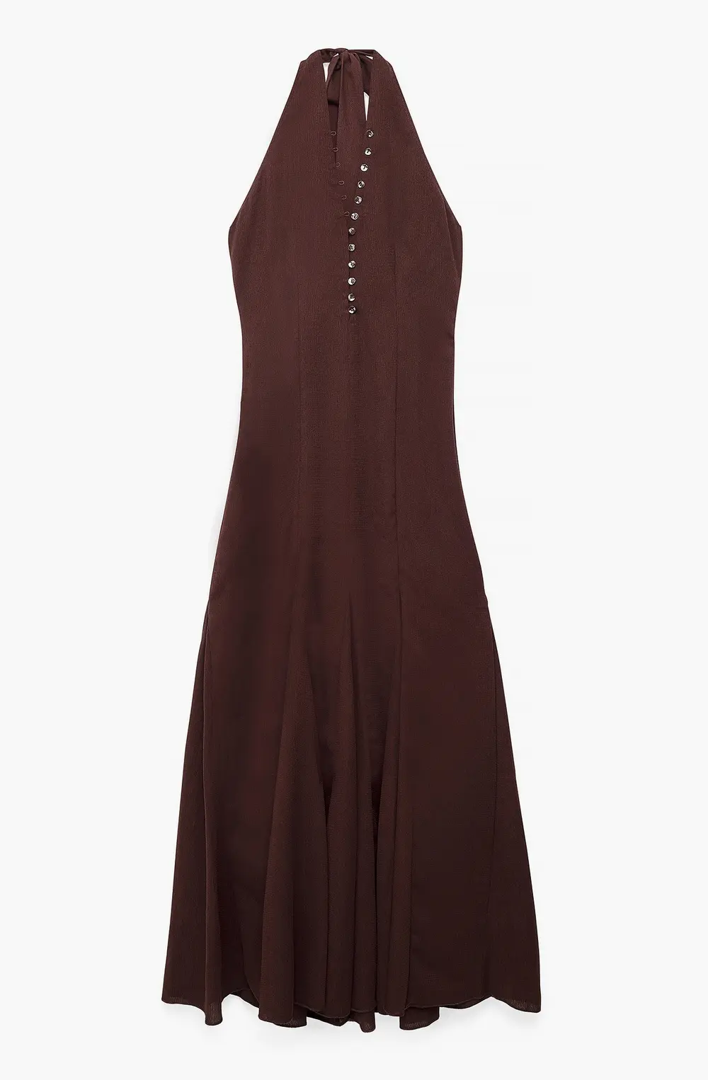 Halterneck Button Front Maxi Dress Brown