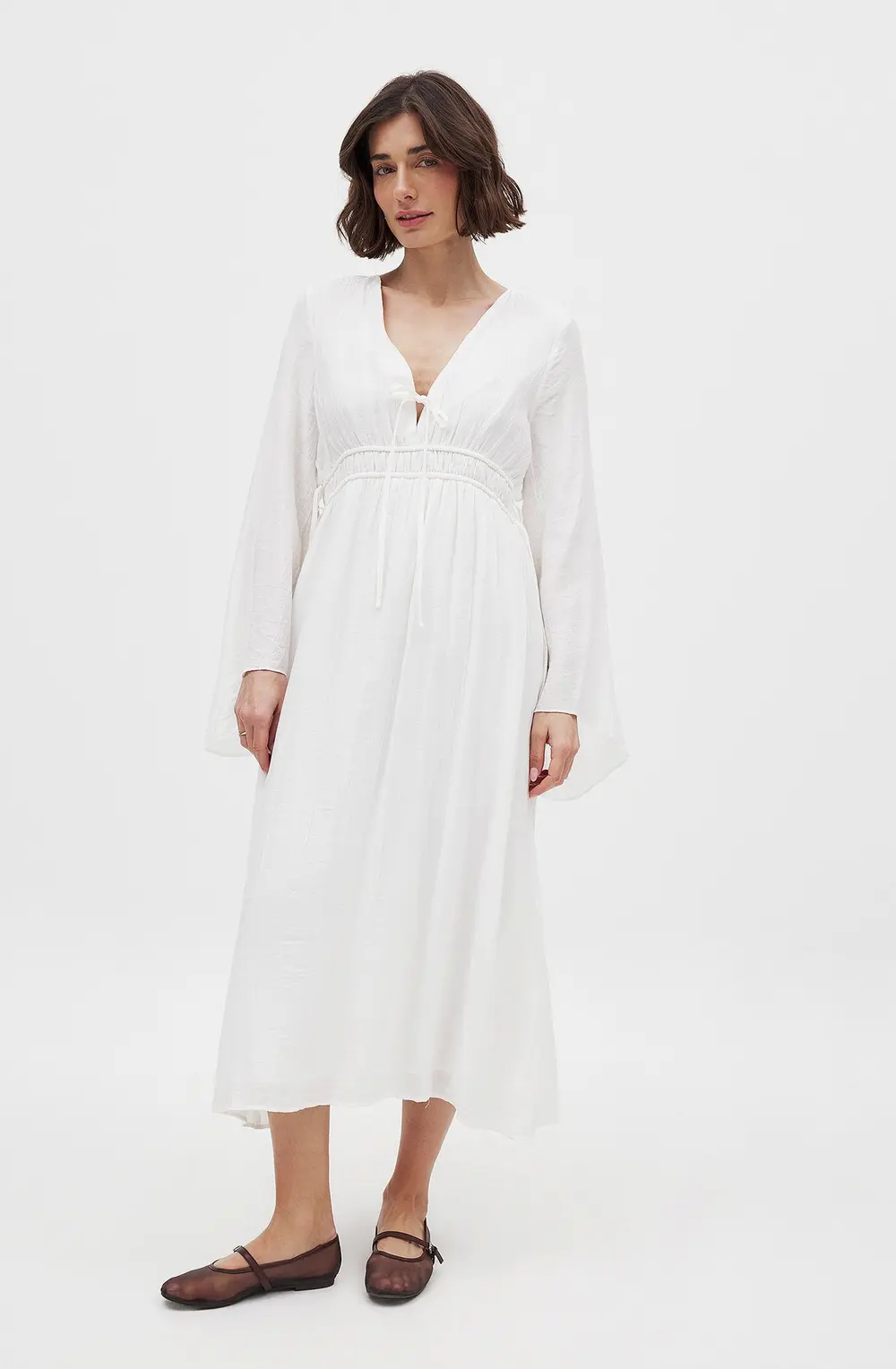 Tie Front Kaftan Dress Offwhite