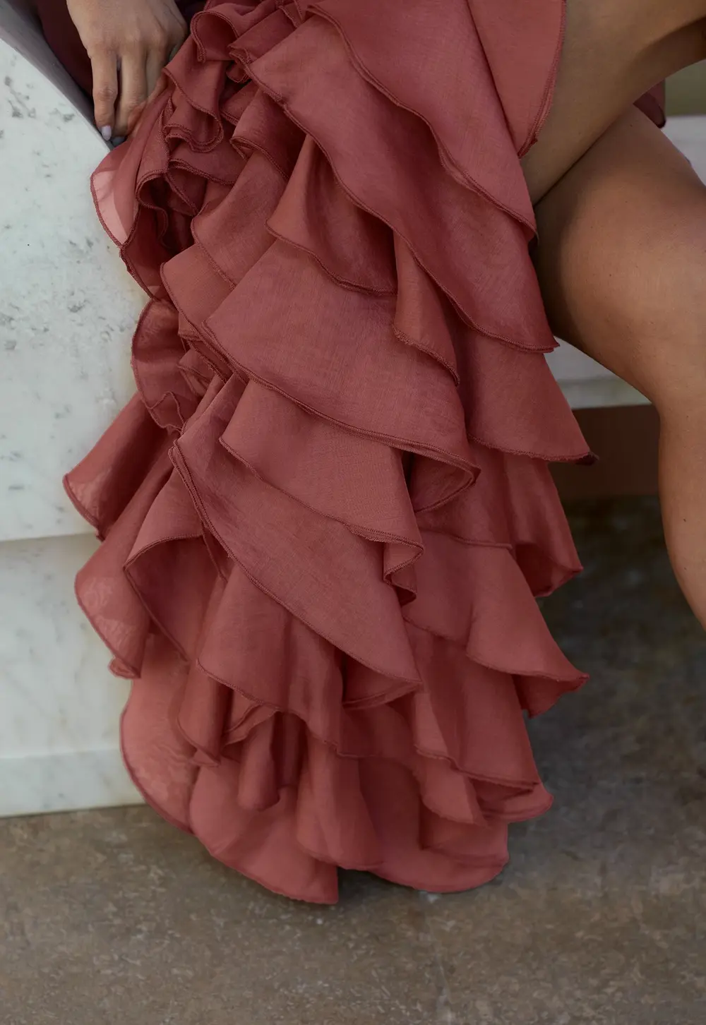 Fitted Ruffle Hem Maxi Dress Pink