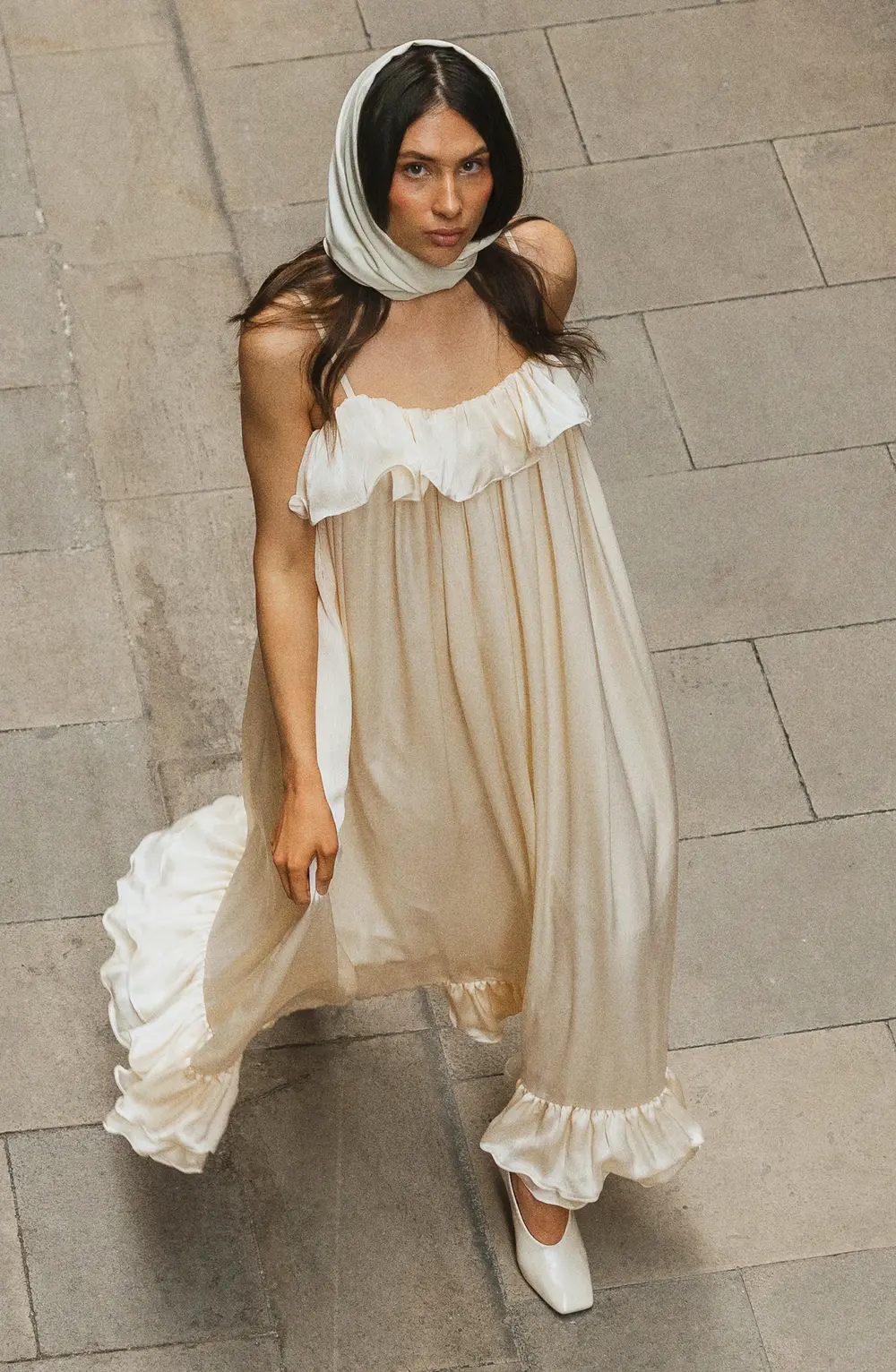 Ruffle Volume Maxi Dress Offwhite