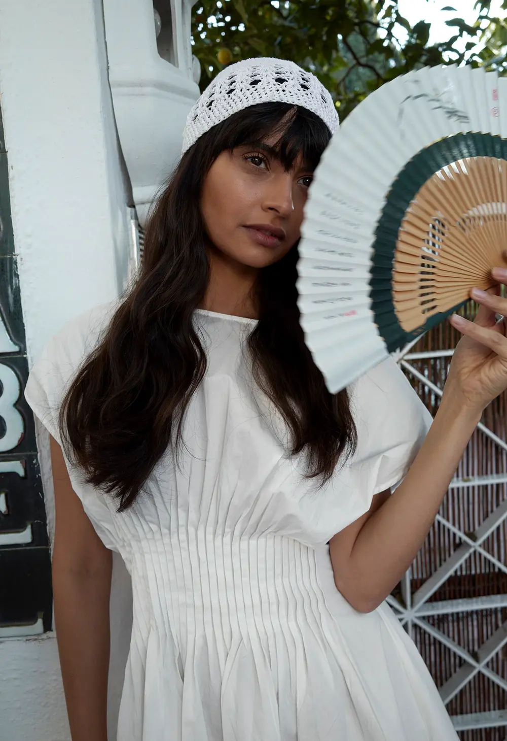 Cotton Short Sleeve Pleated Mini Dress White
