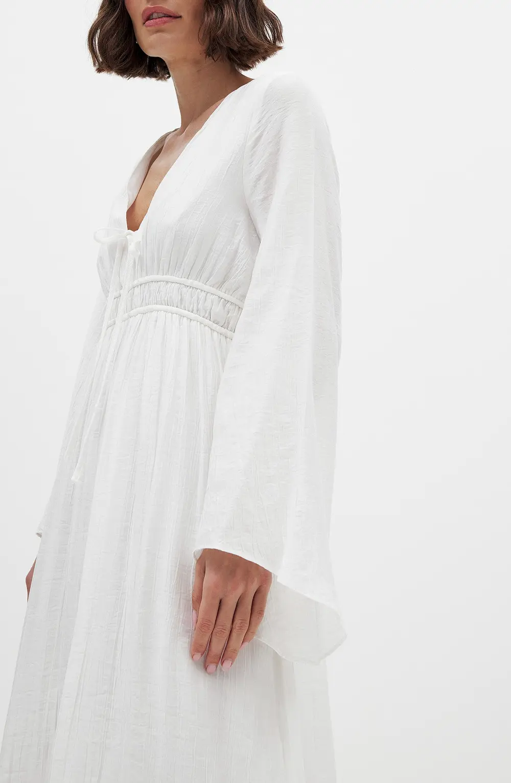 Tie Front Kaftan Dress Offwhite