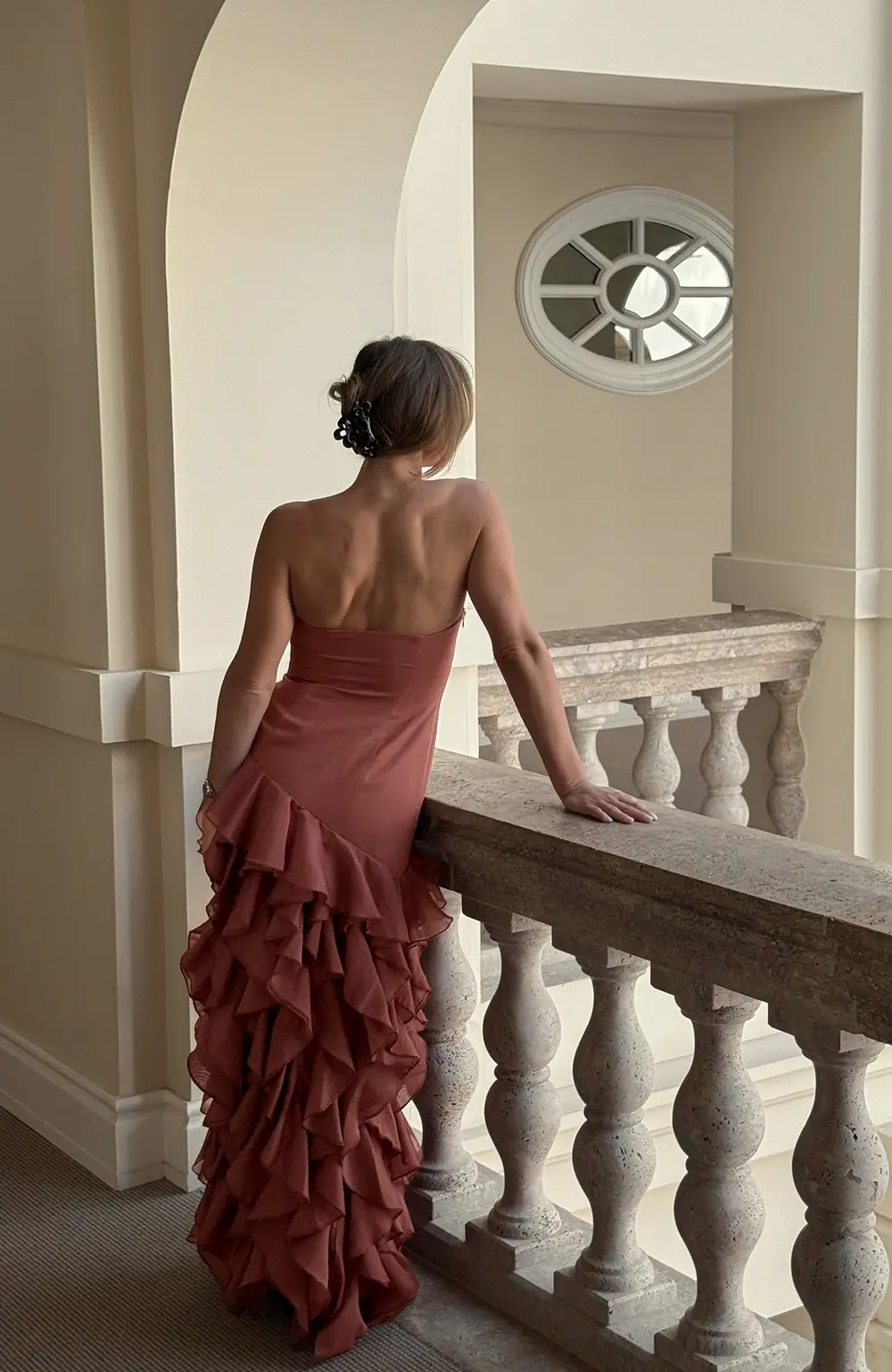 Fitted Ruffle Hem Maxi Dress Pink