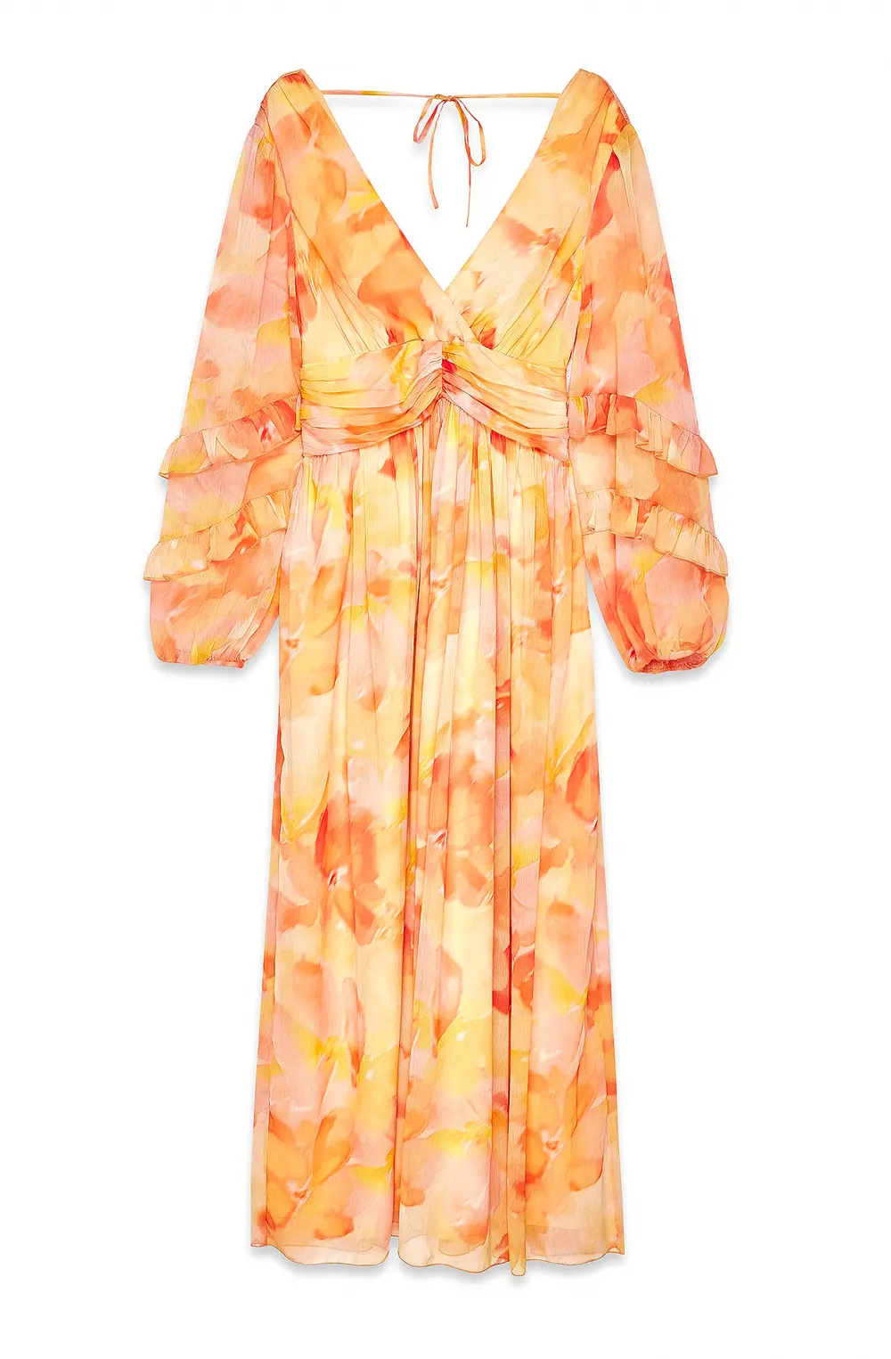 Structured Chiffon Wide Sleeve Maxi Dress Orange