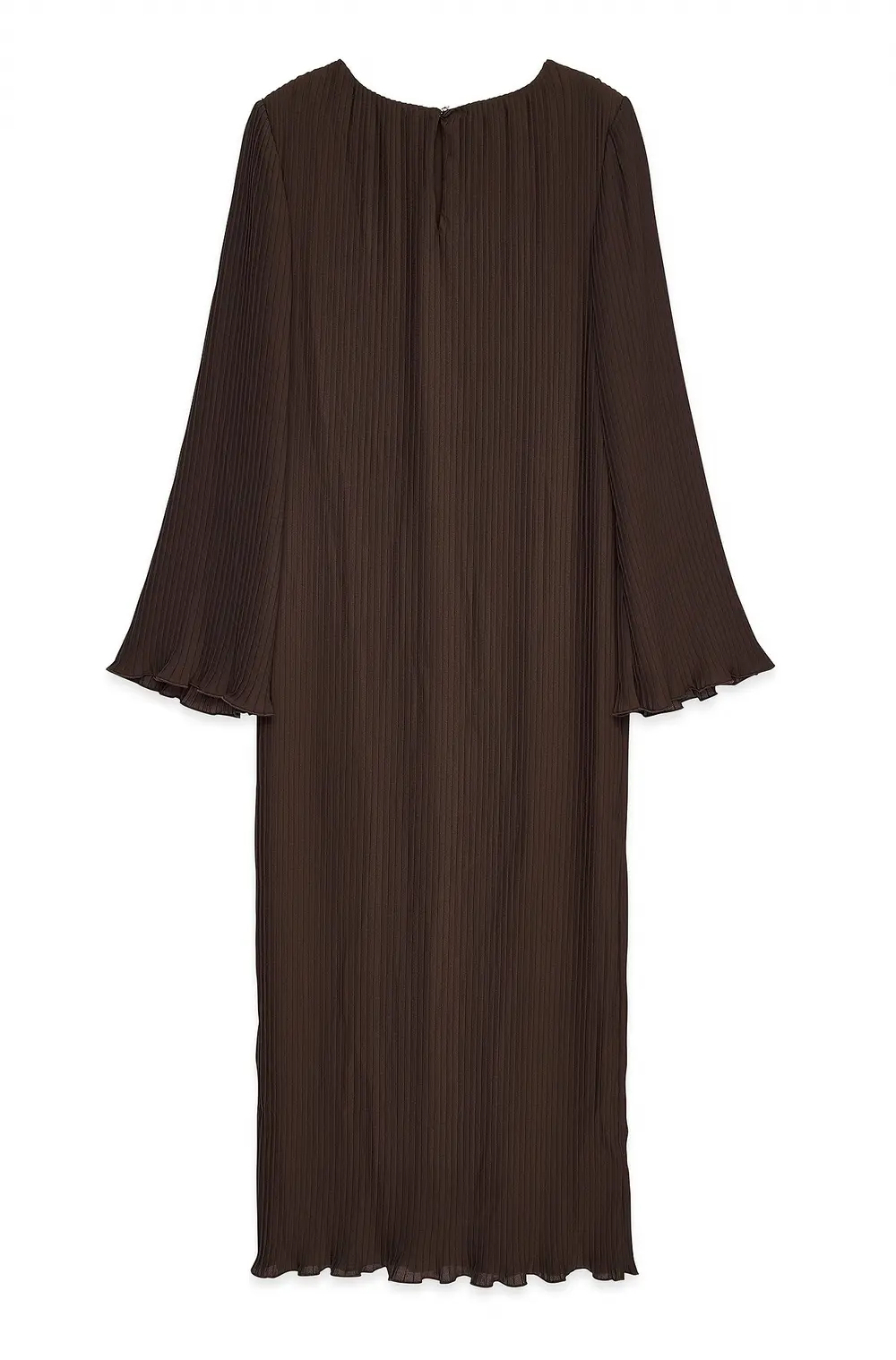 Plisse Trumpet Sleeve Maxi Dress Brown