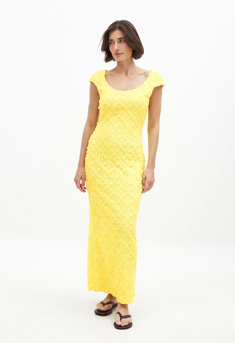 Open Back Lace Maxi Dress Yellow
