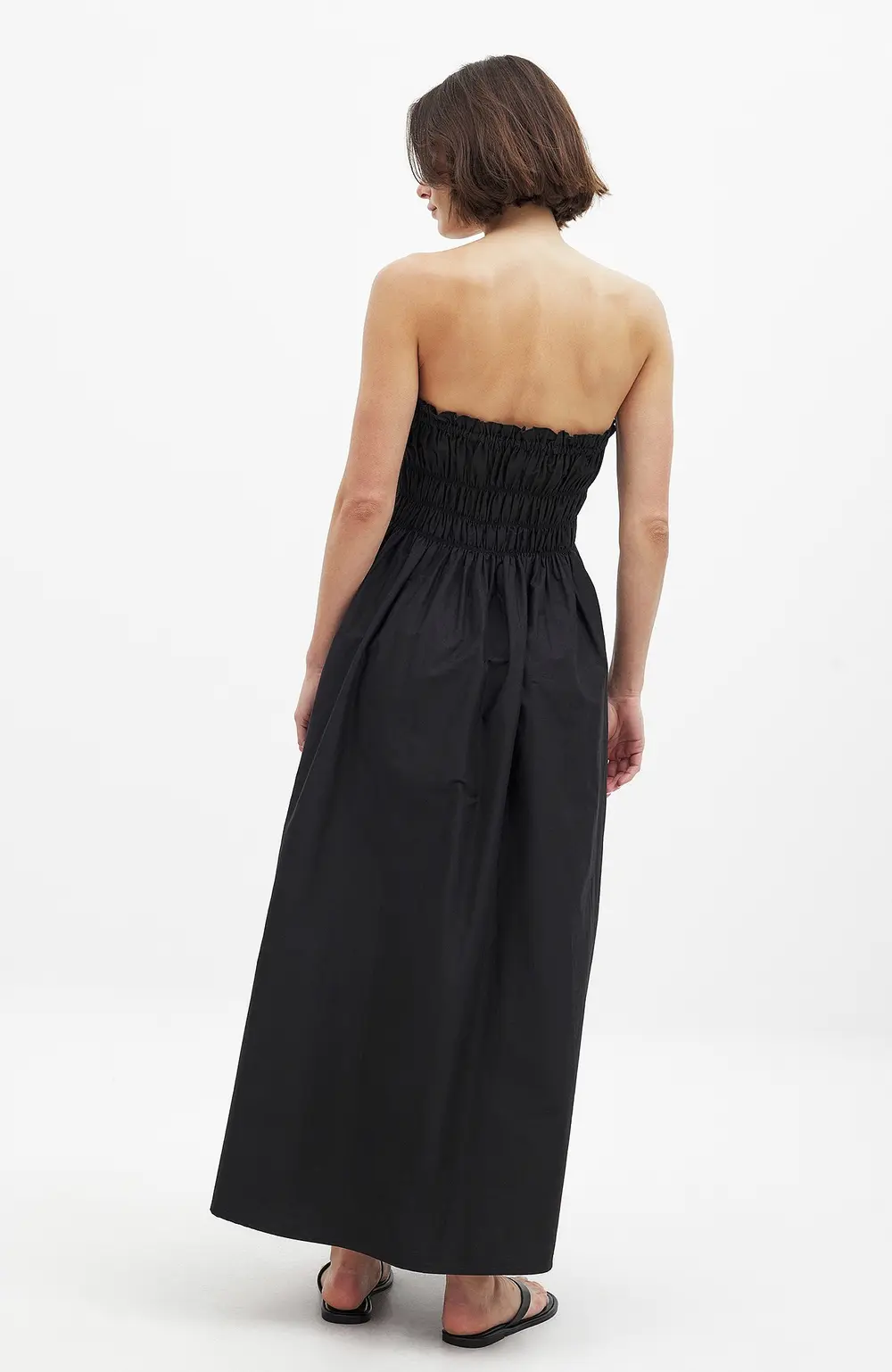 Cotton Bandeau Ruched Midi Dress Black