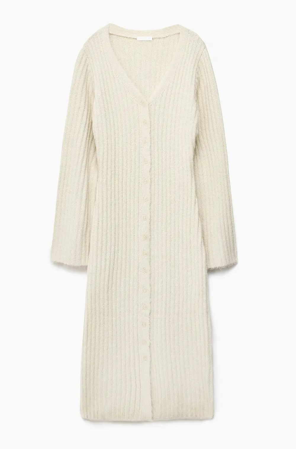 Knitted Wool Blend Cardigan Maxi Dress Offwhite