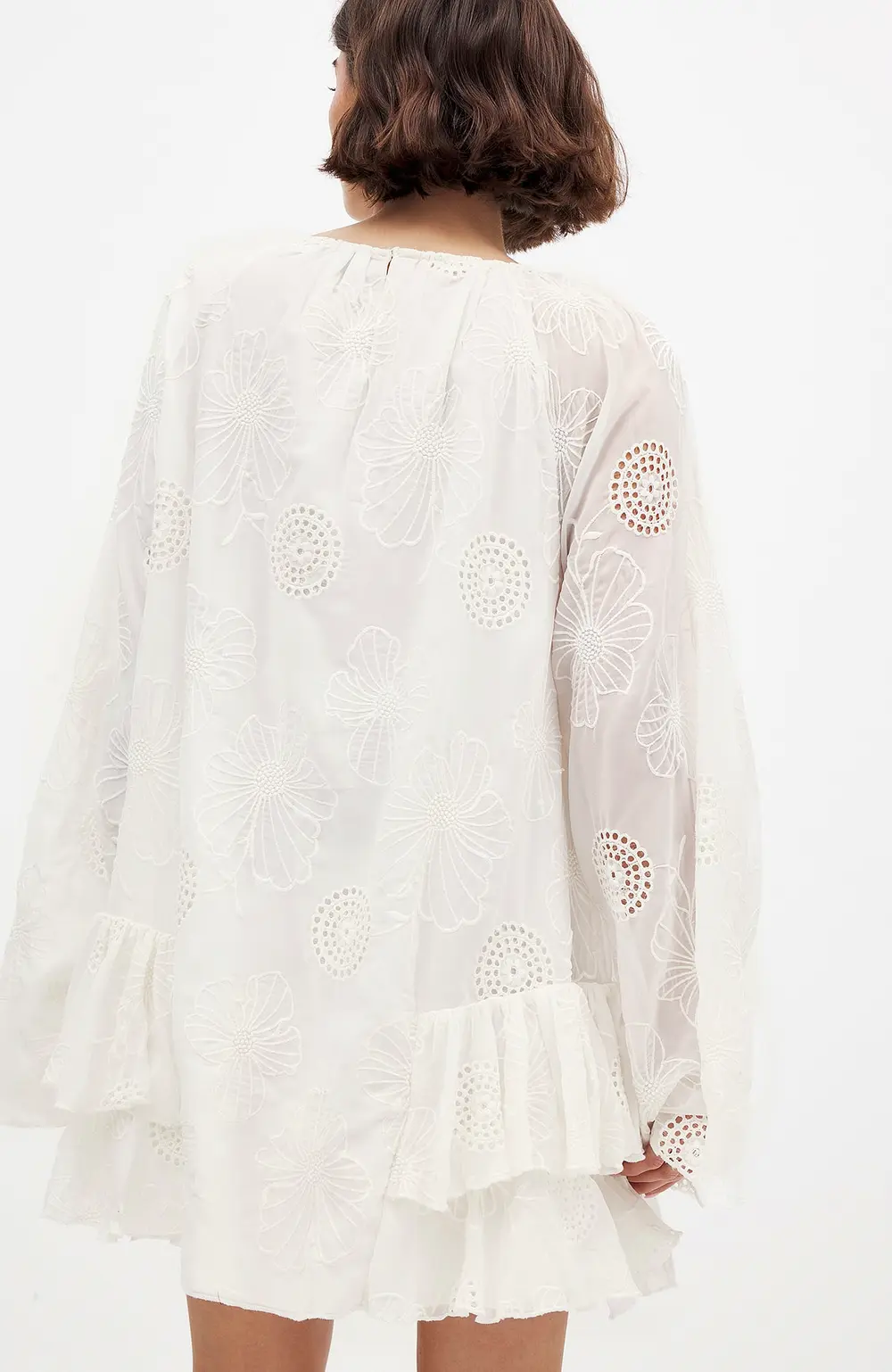 Embroidered Volume Mini Dress White